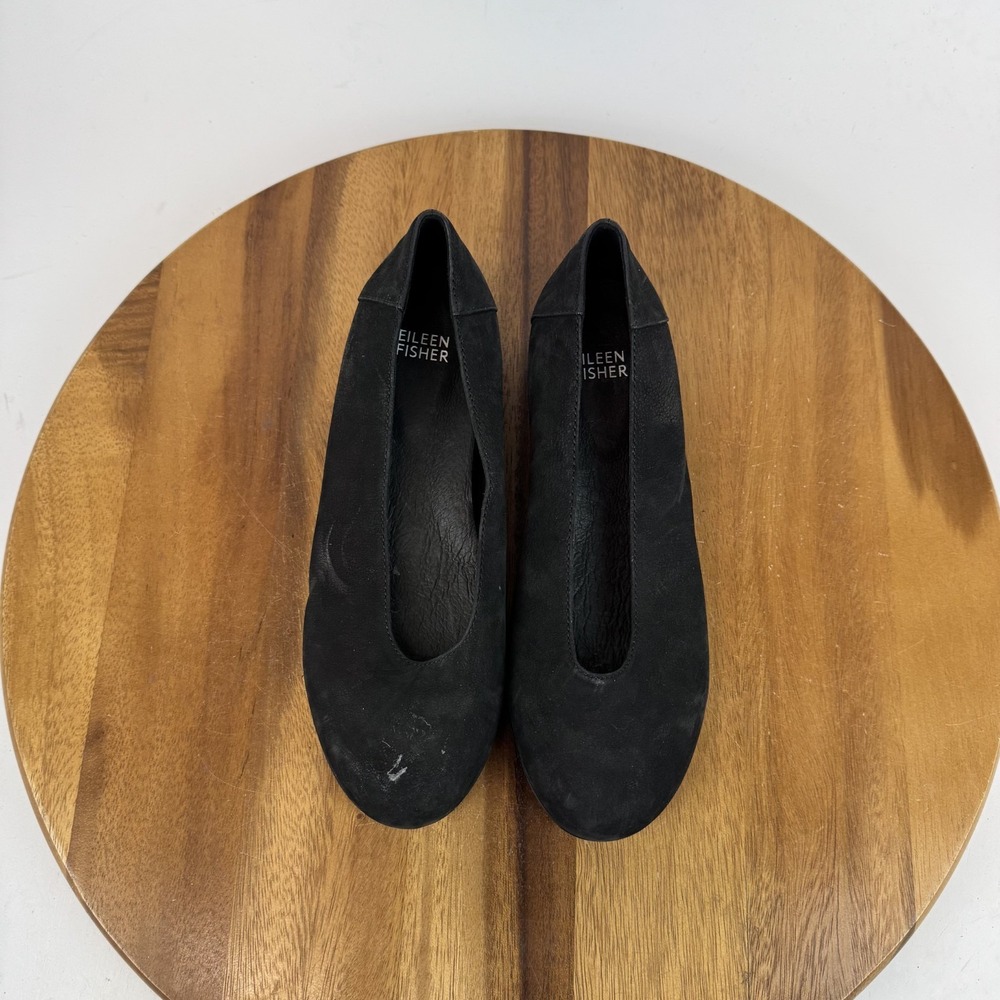 New Womens Eileen Fisher Una Black Nubuck Slip On Casual Ballet Flats Size 6.5 M